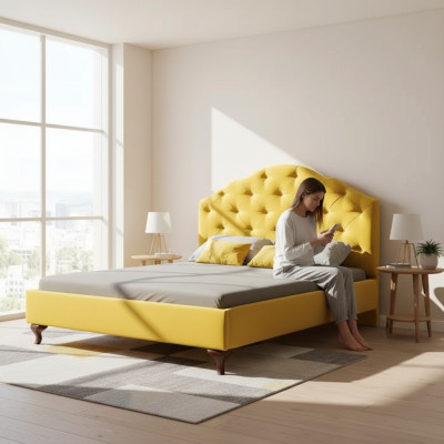 Chesterfield cama amarilla para el dormitorio camas dobles de lujo brillantes