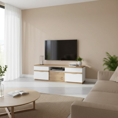 Soporte de TV para pared, mueble de televisión, tablero bajo blanco de alto brillo.