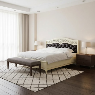 Muebles de cama de diseño blanco cama doble lujo dormitorio de madera