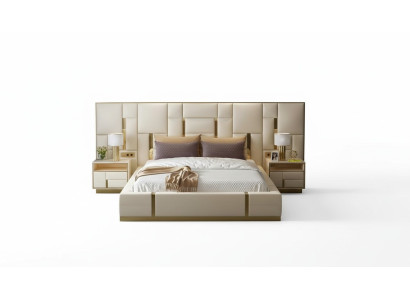 Conjunto de muebles de dormitorio completo de 3 piezas. Muebles de diseño, mesitas de noche y camas.