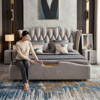 Cama Chesterfield tapizada diseño de lujo doble camas de hotel de lujo hotel nuevo