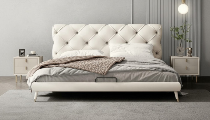 Juego de dormitorio de lujo moderno de diseño de 3 piezas: cama, mesita de noche.