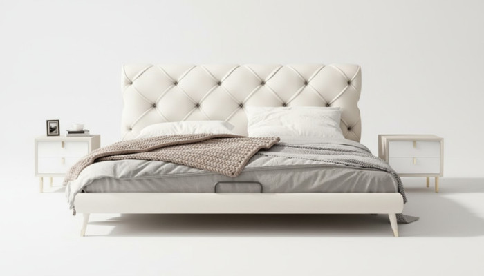 Juego de dormitorio de lujo moderno de diseño de 3 piezas: cama, mesita de noche.