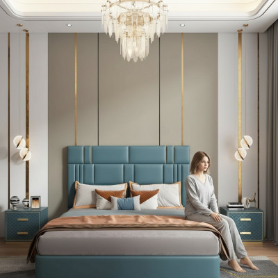 Dormitorio Set Diseñador Grupo de Lujo Nuevo Cama 2x Mesilla de Noche 3 piezas.