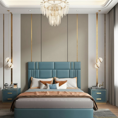 Diseño de cama de lujo para dormitorio doble acolchado en hotel muebles de cama de 180x200.