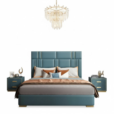 Diseño de cama de lujo para dormitorio doble acolchado en hotel muebles de cama de 180x200.