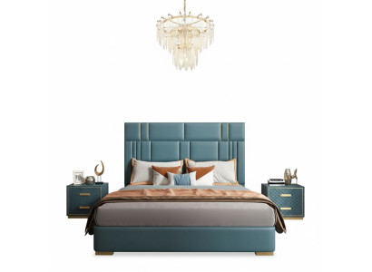 Diseño de cama de lujo para dormitorio doble acolchado en hotel muebles de cama de 180x200.