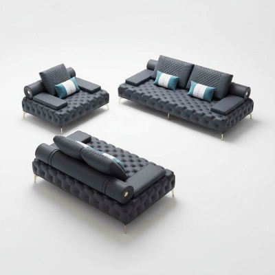 Juego de salón de 3 piezas negro conjunto de sofás de sala de estar 3 + 2 + 1 plazas nuevo madera.