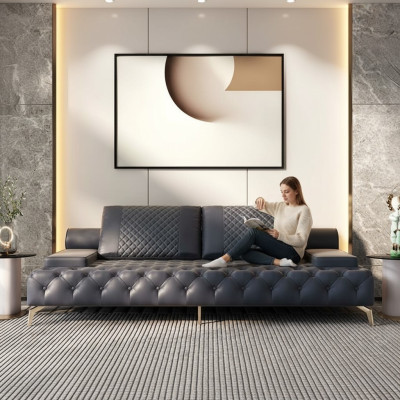 Sofá de 3 plazas de cuero Chesterfield de estilo de muebles de salón.