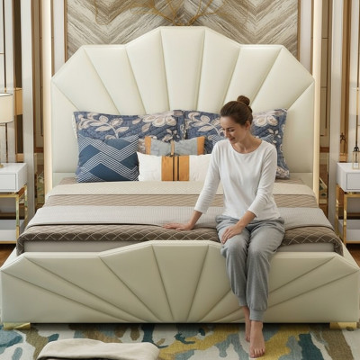 Diseño de camas de cuero para hoteles mobiliario de dormitorio de cama doble.