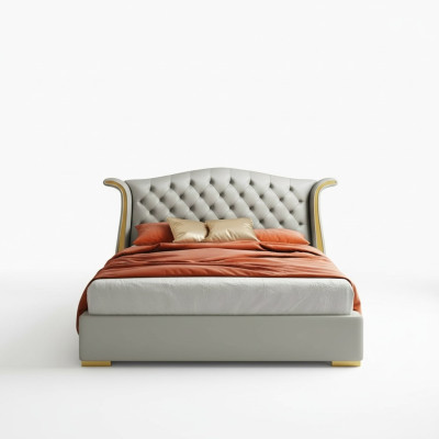 Cama de lujo de cuero, camas 180x200, cama de dormitorio, estanterías Chesterfield