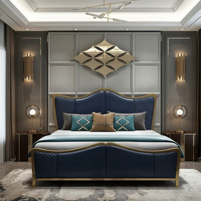 Dormitorio Set de diseñador Grupo de lujo Conjunto Cama 2x Mesitas de noche 3 piezas Nuevo