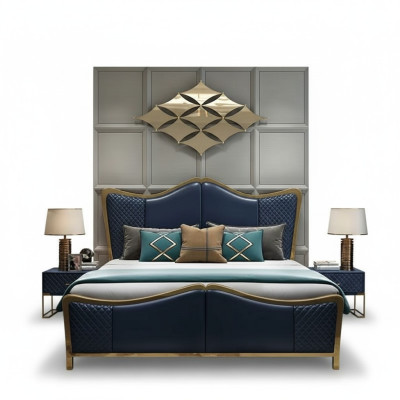 Dormitorio Set de diseñador Grupo de lujo Conjunto Cama 2x Mesitas de noche 3 piezas Nuevo