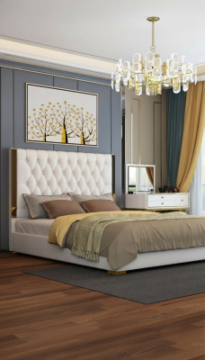 Doble cama de hotel, dormitorio, cuero, cama moderna, acolchado.