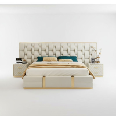 Cama acolchada de diseño de lujo Doble camas de hotel beige Lujo Hotel Nuevo