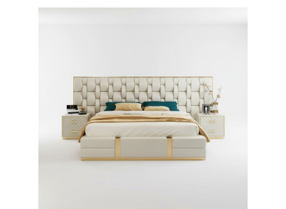 Cama acolchada de diseño de lujo Doble camas de hotel beige Lujo Hotel Nuevo