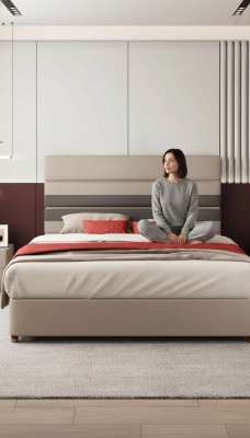 Cama Diseño moderno Lujo Camas tapizadas Tela Camas de tela