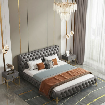 Cama 2x Mesita de noche 3 piezas Juego de dormitorio Diseño Moderno Lujo Conjuntos de dormitorio