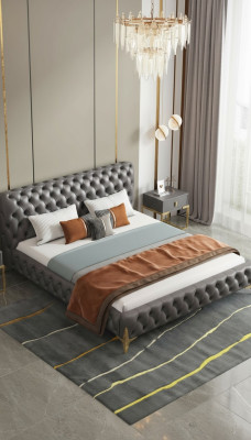 Cama Chesterfield acolchada de diseño de lujo, camas dobles de hotel de lujo, nuevo hotel de lujo.