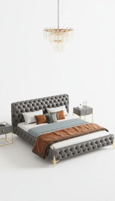 Cama Chesterfield acolchada de diseño de lujo, camas dobles de hotel de lujo, nuevo hotel de lujo.