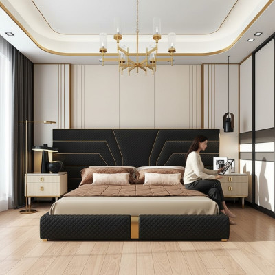 Cama de diseñador cama cama tapizada cama de metal dorado 180x200 cama matrimonial cama doble