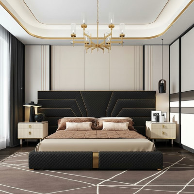 Cama de diseñador cama cama tapizada cama de metal dorado 180x200 cama matrimonial cama doble