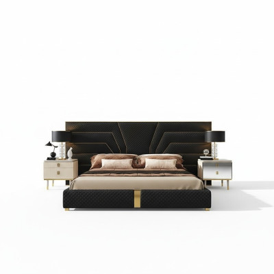 Cama de diseñador cama cama tapizada cama de metal dorado 180x200 cama matrimonial cama doble