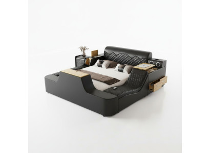 Cama doble de lujo de cuero con masaje, camas acolchadas de hotel modernas con Bluetooth.