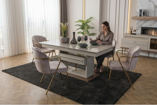 Mesa de comedor Mesa Mesa comedor moderno Comedor diseñador nuevo Beige
