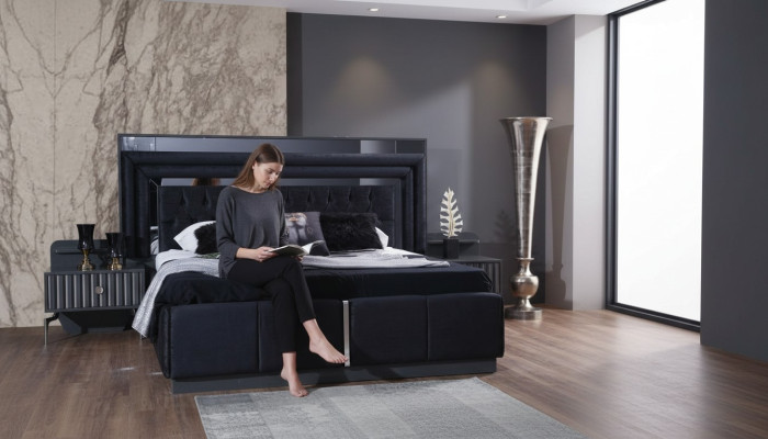 Negro de lujo Chesterfield cama doble Estructuras de cama moderna Muebles de madera