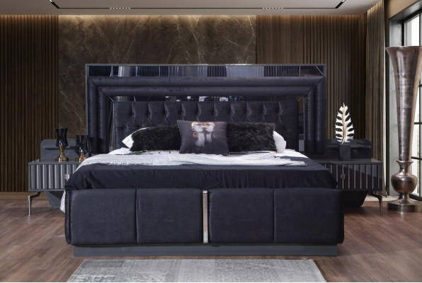 Negro de lujo Chesterfield cama doble Estructuras de cama moderna Muebles de madera