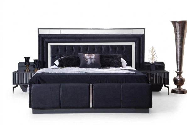 Negro de lujo Chesterfield cama doble Estructuras de cama moderna Muebles de madera