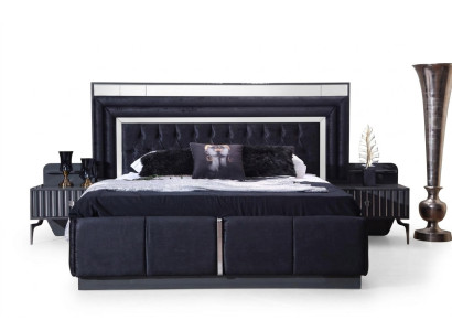 Negro de lujo Chesterfield cama doble Estructuras de cama moderna Muebles de madera