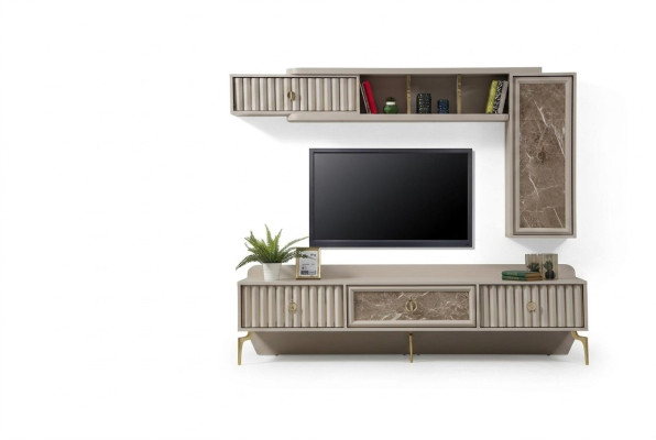 Mueble de pared moderno de diseñador de lujo de madera para salón elegante.