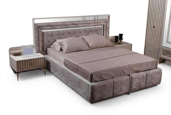 Taupes Set de dormitorio Diseñador de muebles Cama doble Mesitas de noche Muebles de madera