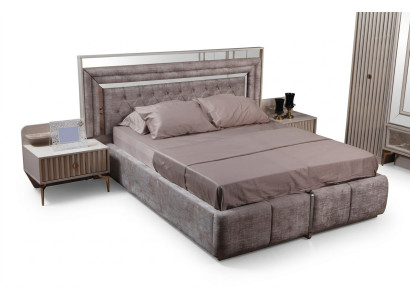 Taupes Set de dormitorio Diseñador de muebles Cama doble Mesitas de noche Muebles de madera