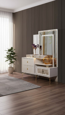 Mesa de maquillaje blanca para dormitorio, diseño de consola de madera con espejo, nuevo.