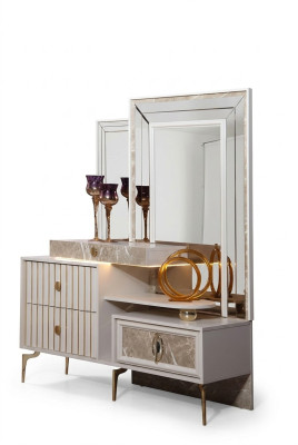 Mesa de maquillaje blanca para dormitorio, diseño de consola de madera con espejo, nuevo.