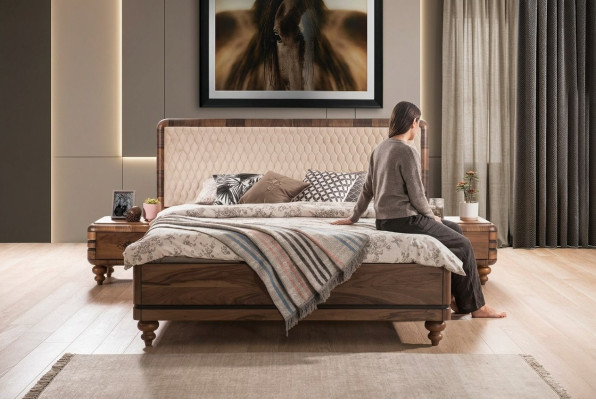 Dormitorio muebles Cama de diseñador de lujo 2x Mesillas de noche Cama doble 3 piezas