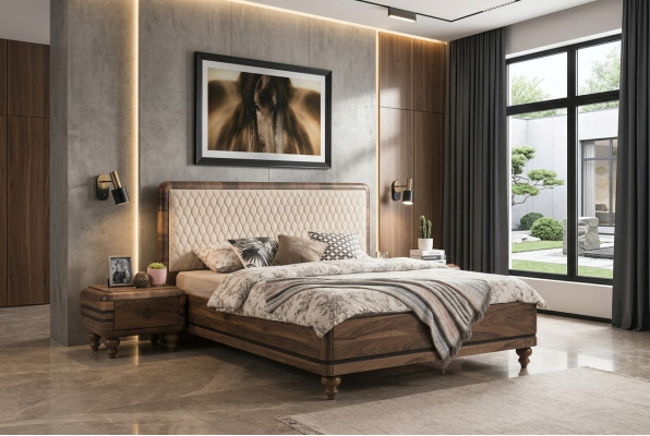 Dormitorio muebles Cama de diseñador de lujo 2x Mesillas de noche Cama doble 3 piezas