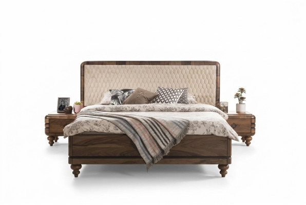 Dormitorio muebles Cama de diseñador de lujo 2x Mesillas de noche Cama doble 3 piezas