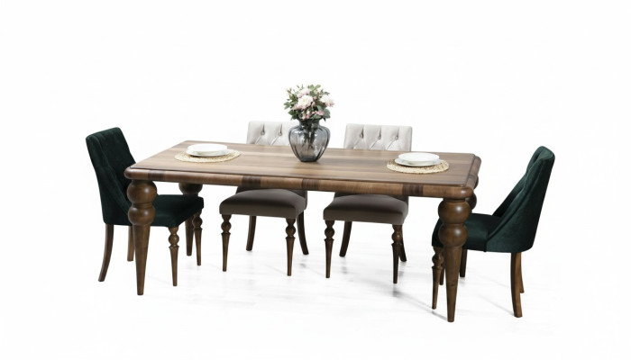 Clásico juego de comedor de madera para el comedor Mesa de comedor 6 sillas tapizadas 7 piezas.