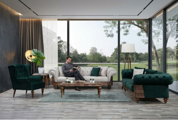 Moderno juego de sofás Chesterfield bicolor 3+3+1 plazas muebles de lujo.