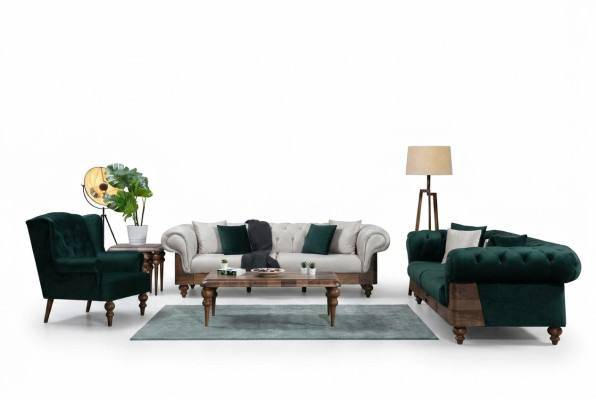 Moderno juego de sofás Chesterfield bicolor 3+3+1 plazas muebles de lujo.