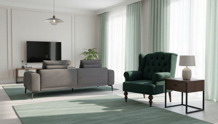 Clásico sillón Chesterfield verde butaca tapizada de una plaza