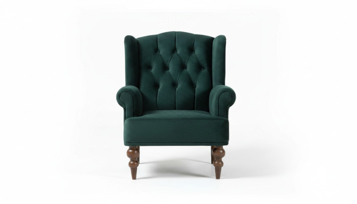 Clásico sillón Chesterfield verde butaca tapizada de una plaza