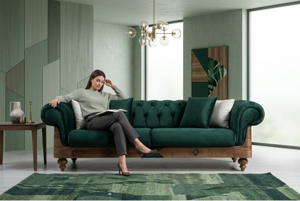 Verde Chesterfield sofá de tres plazas Sofás de salón Muebles de asiento Sofá