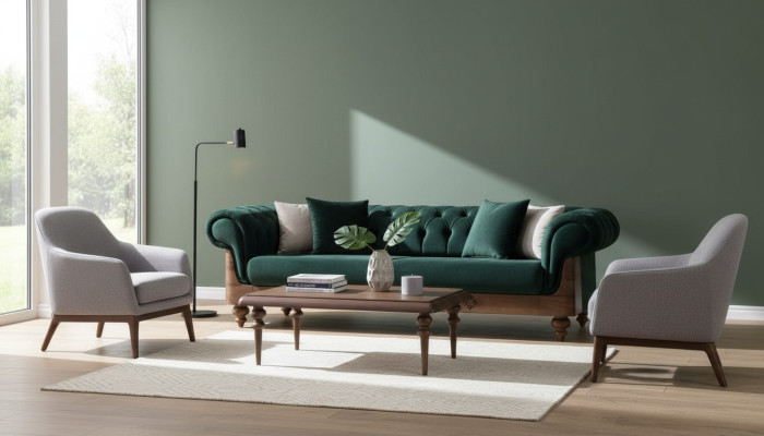 Verde Chesterfield sofá de tres plazas Sofás de salón Muebles de asiento Sofá