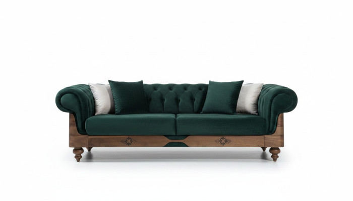 Verde Chesterfield sofá de tres plazas Sofás de salón Muebles de asiento Sofá