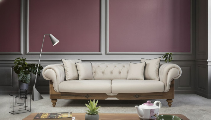 Sofá Chesterfield marrón y blanco, sofá de salón de diseñador, mueble de asiento nuevo.